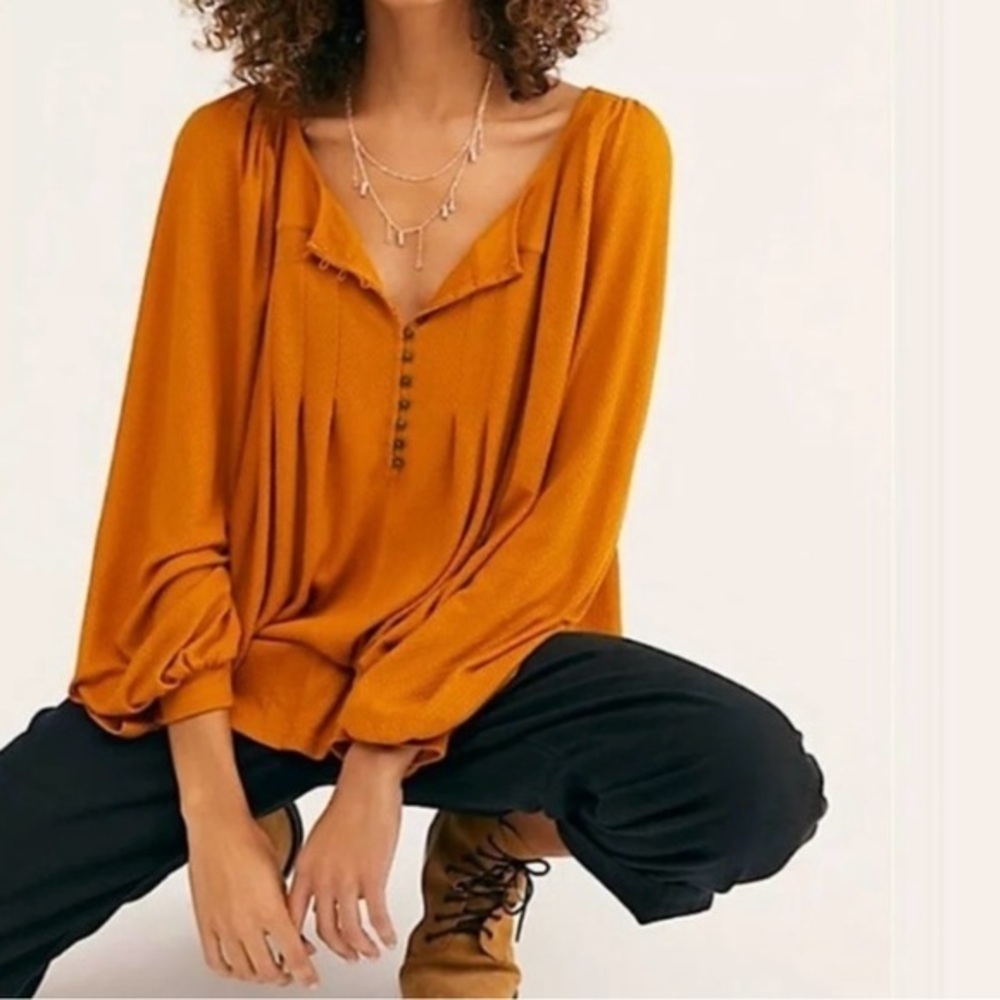 Free People Devin Henley Autumn Pearl Oversized Long Sleeve Boho Blouse Size XS - Picture 3 of 11